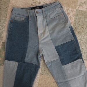 Hollister Women’s Ultra High-Rise  Patchwork Mom Jeans - Light and Dark Blue